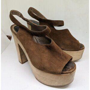 Marni Women's Platform Wooden Heels Brown Suede Size 37 US 6.5 Made In Italy